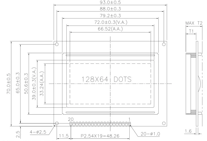12864 CS1 CS2 5V KS0108 Dot matrix LCD display module
