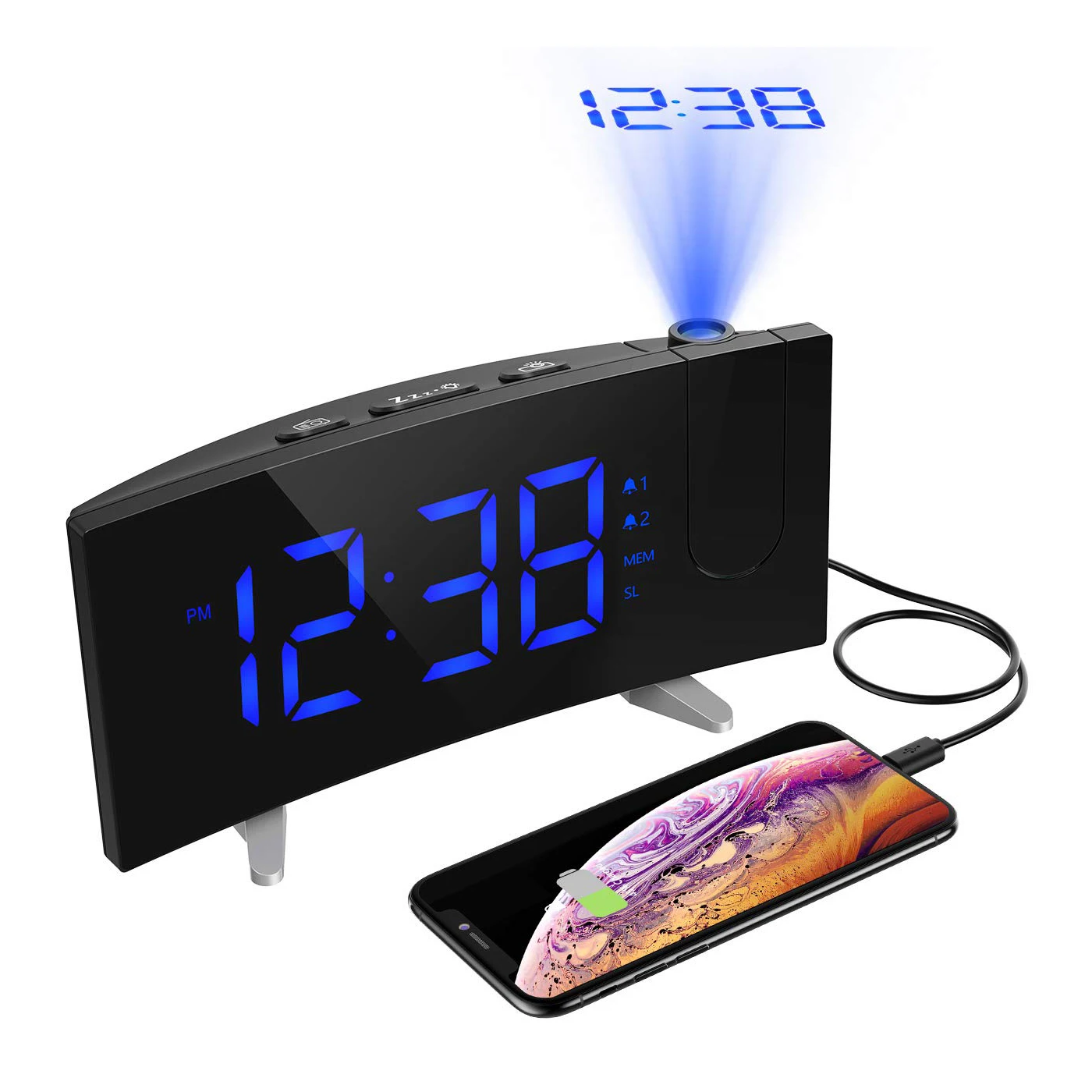

Rotating Projection Digital Led Thermometers And Hygrometer Clock Fm Radio Electronic Clock Desktop Curved Screen Alarm Clocks