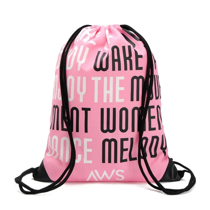 Travel Bags Increased thickening letters Drawstring Bag Woman shoulders ...