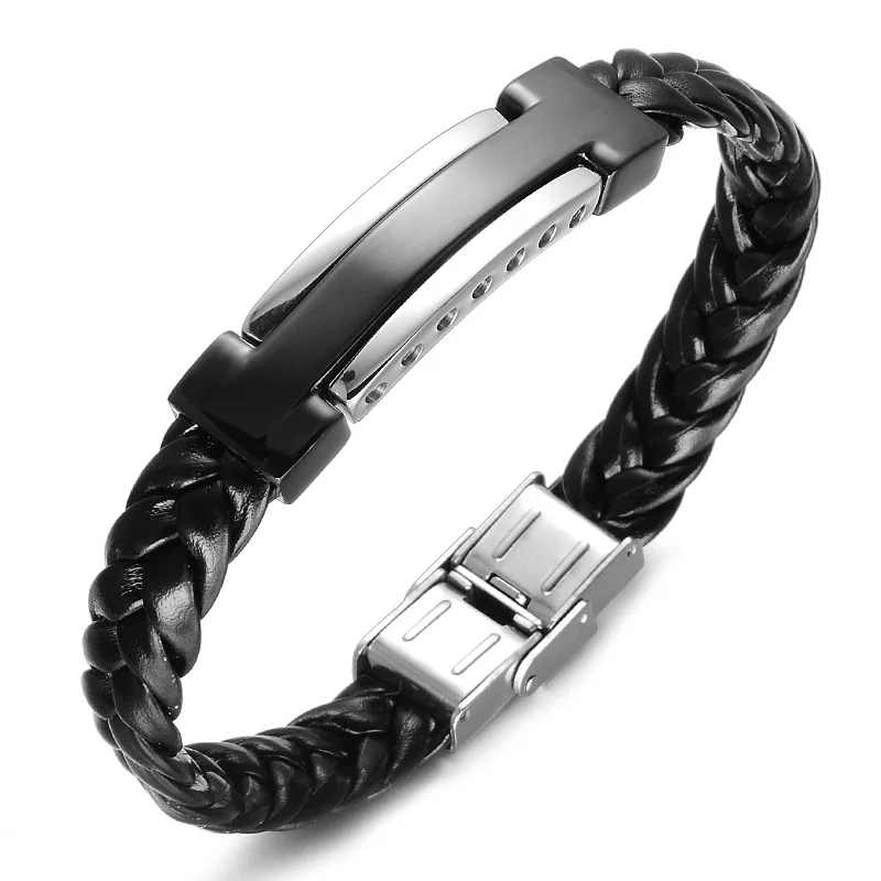 

Fashion Braided High Quality Real Leather Bracelet for Men, Gold;silver