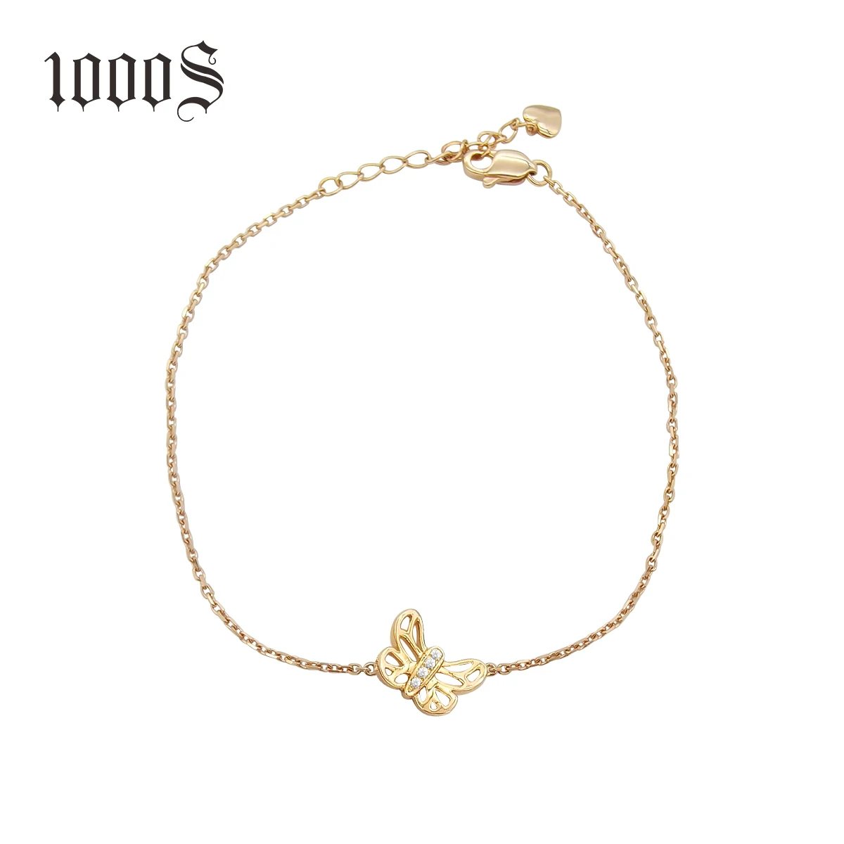 

Women Elegant 18K Solid Gold Diamond Butterfly Bracelet Adjustable Chain Bangle Jewelry, Rose gold