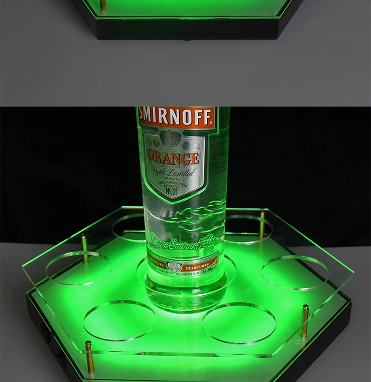 Rechargeable Plastic Acrylic Led Shot Lighted Serving Trays Led Bottle