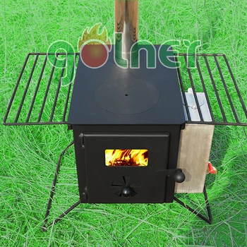 Outdoor Firewood Fireplace With Water Boiler Steel Tent Stove