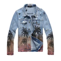 

OEM FOG dropshipping stock print blue ripped denim jacket