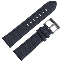 

Navy Nylon+Leather Fabric Watch Bands Cordura Watch Straps in 18mm/20mm/ 22mm with Brushed Buckle Quick Release Spring Bar