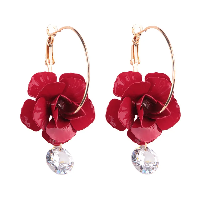 Wholesale New Design Fashion Zircon Big Flower Gold Circle Mini Hoop Earring