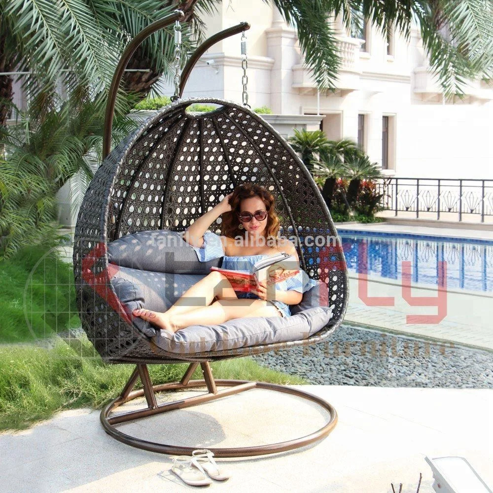 
Patio Rattan Garden Wicker Outdoor Furniture Double Seater Outdoor Hammock Egg Hanging Swing Chair 