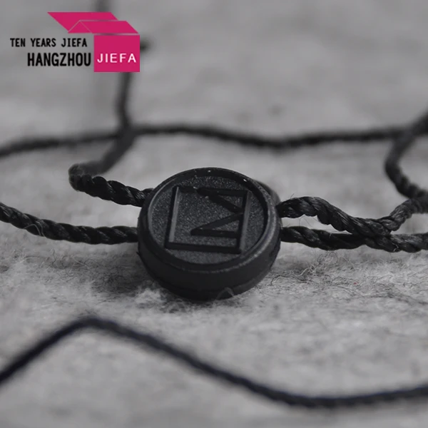 

custom logo clothing seal hang tag security biodegradable plastic string for garment, Black