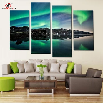 Northern Light Landscape Canvas Paintings Modular Pictures For Bedroom Green Light Scenery Modern Painting Art Drop Shipping Buy Painting Pictures