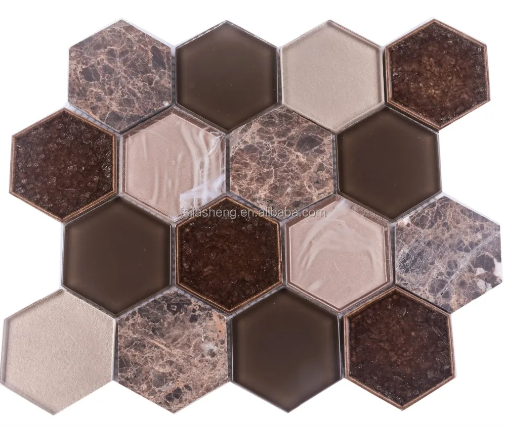 Hexagon Glass Mosaic Mix Marble Art Ceramic Mosaic Tile Wholesale