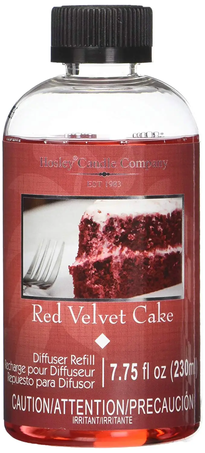 Hosley Aromatherapy Set of 2 Premium Red Velvet Cake Scent Reed Diffuser Refills Oil, 230 ml (7.75 fl oz) Made in USA. Bulk Buy. Ideal Gift for Wedding, Party, Spa, Aromatherapy, O4