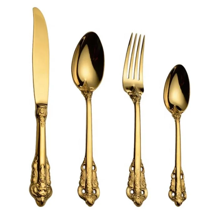 

Royal home luxury 24k gold plated cutlery for hotel restaurant, retro vintage rose gold cutlery, wedding flatware, Gold/copper/black