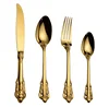 Royal home luxury 24k gold plated cutlery for hotel restaurant, retro vintage rose gold cutlery, wedding flatware