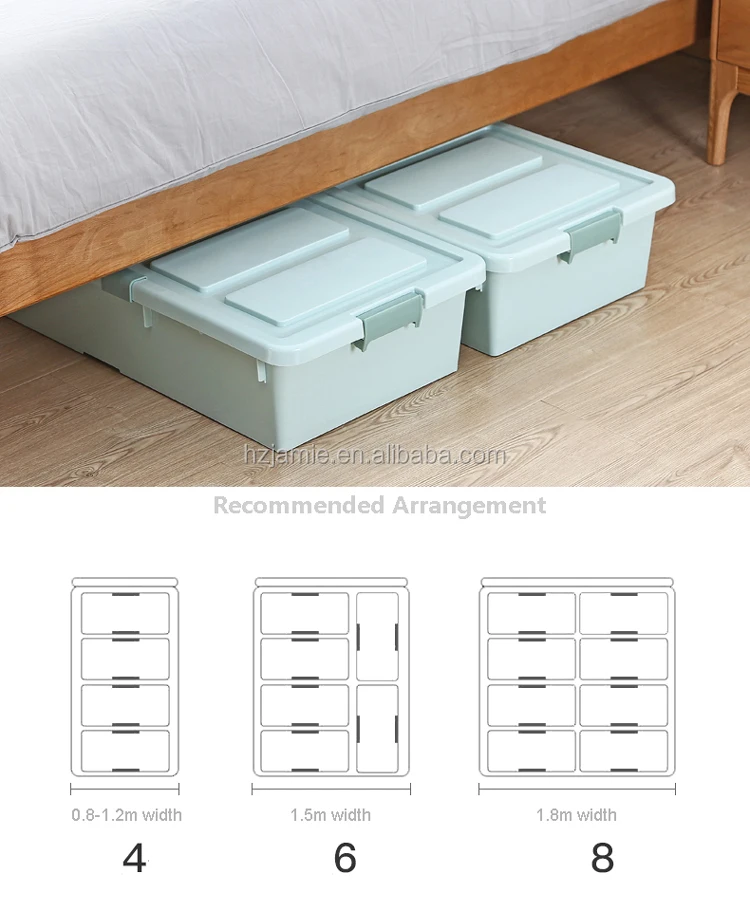 Stackable Plastic Underbed Storage Bins With Latching Handles And