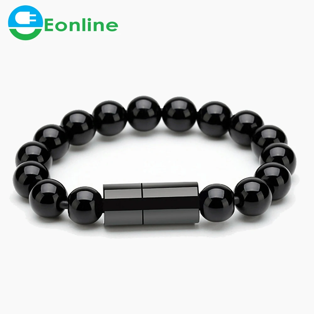 Eonline Wearable USB Charging Bracelet Beads Charging Cable Portable USB Phone Charger for 8PIN Type C Micro USB Android Phones