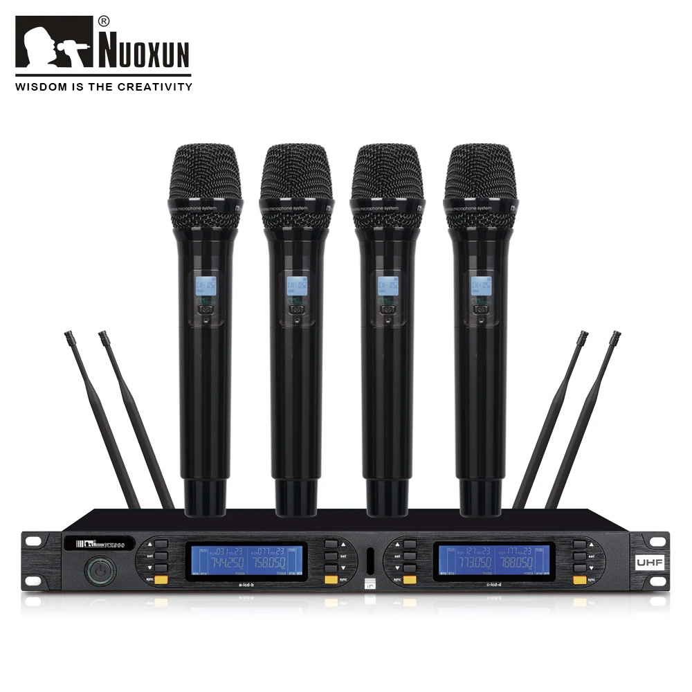 

Professional Four Channel UHF Wireless Microphone handheld microphone headset microphone, Black