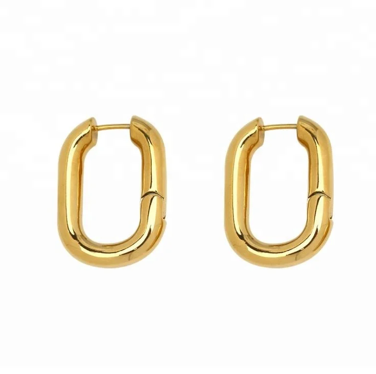

Xus Celi French style CHUNKY simple oval brass hoop earring, Gold
