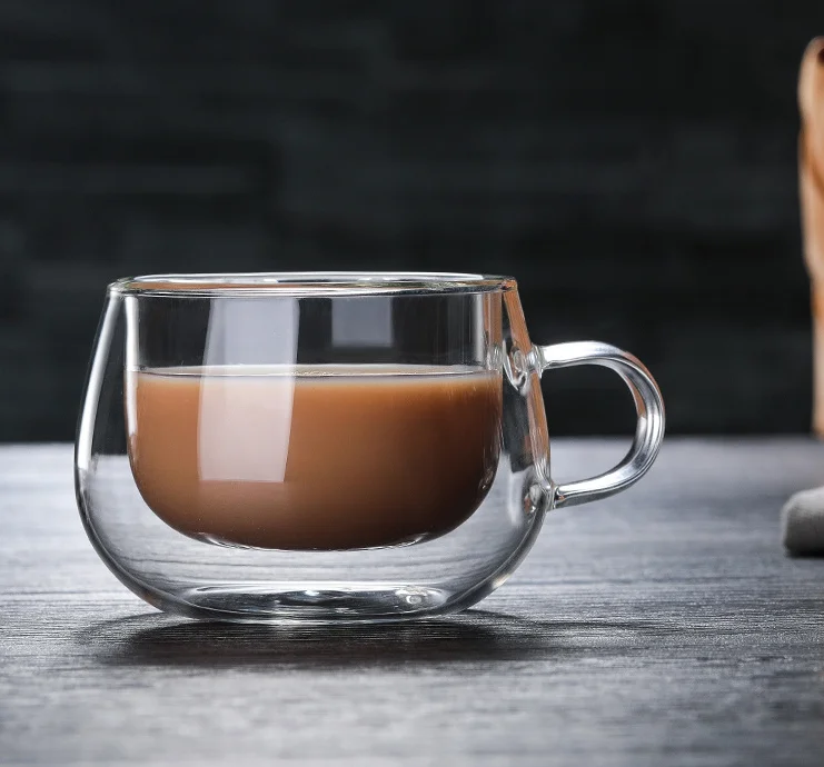 

Food Grade Glass coffee Cup heat resistant cup double wall, Transparent