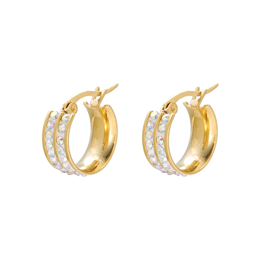 

E-613 xuping fashion High quality 24K gold color Rhinestone Stainless Steel simple Women's Hoop Earrings