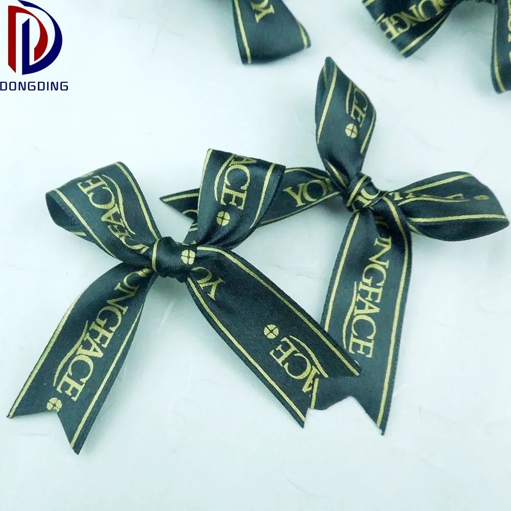 

Blue printed satin ribbon boutique bowknot used for garment and gift packaging accessories