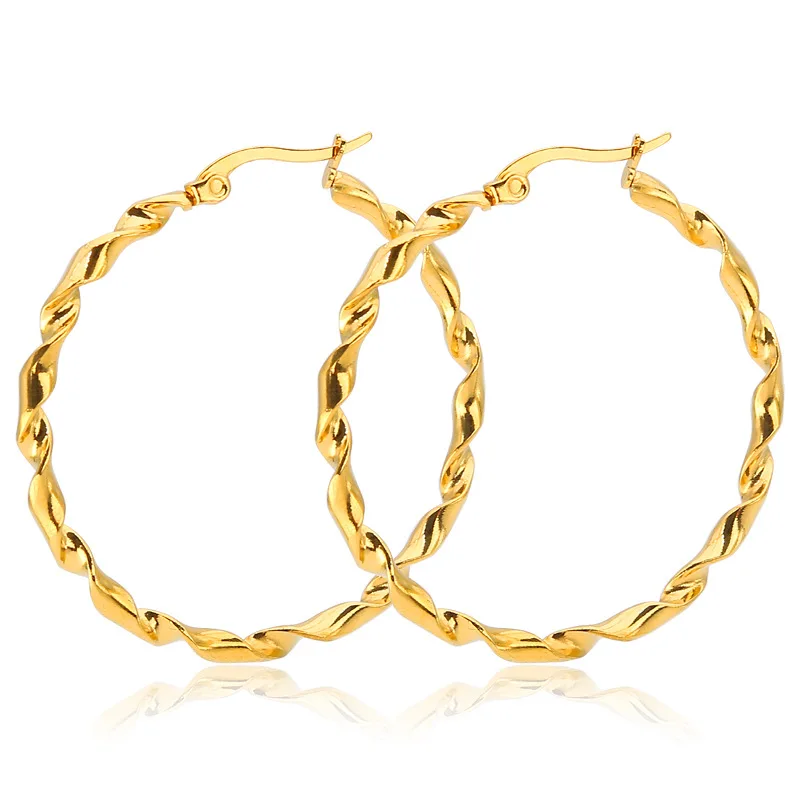 

2021 New Fashion Jewelry Gold Color Big Twist Hoop Earring Stainless Steel Twist Hoop Earrings For Women