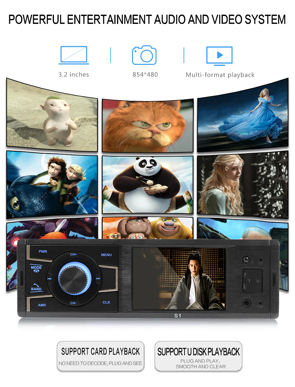 S1 3.2 Inch 1 Din Wince Car Stereo Mp5 Player Screen Radio Player Head