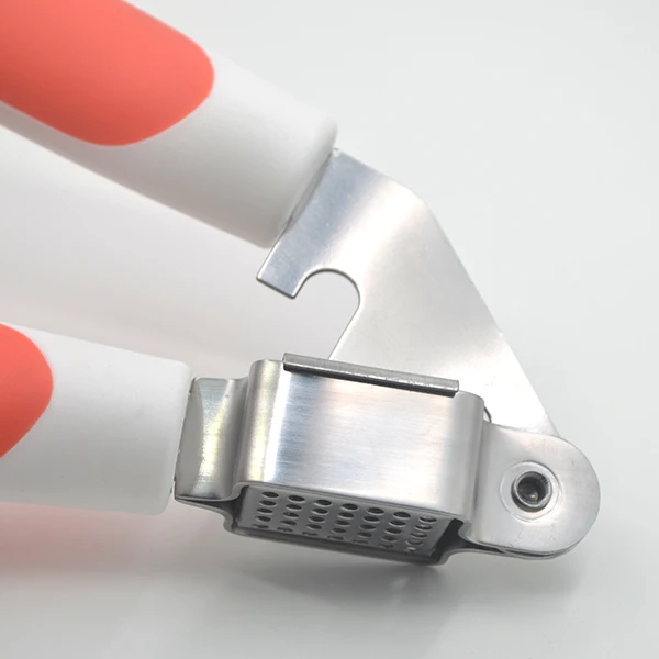 

New design home use kitchen gadget stainless steel garlic press, Silver + colored handle