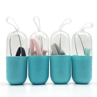 

FDA Approved Amazon BPA Free Foldable Reusable Silicone Drinking Straw Set with Capsule Shell