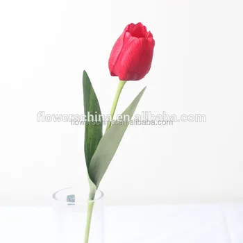 Grosir Tunggal Merah Buatan Bunga Tulip Sutra Palsu Dekorasi