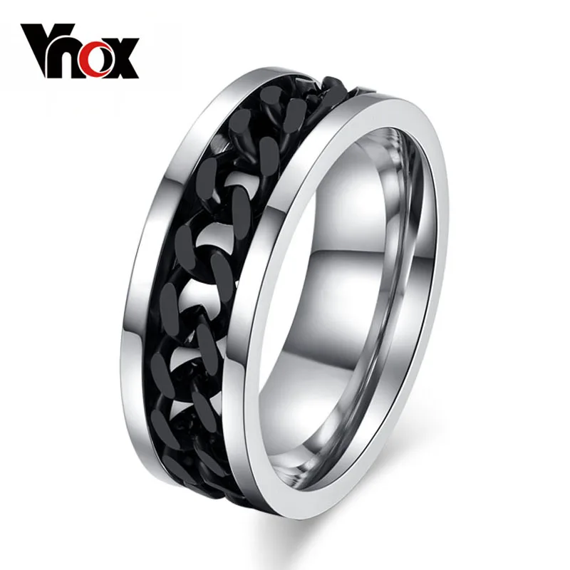 Fashion Spinner Black Chain Ring For Men Stainless Steel Wedding Mens Ring Wholesale Cool Jewelry