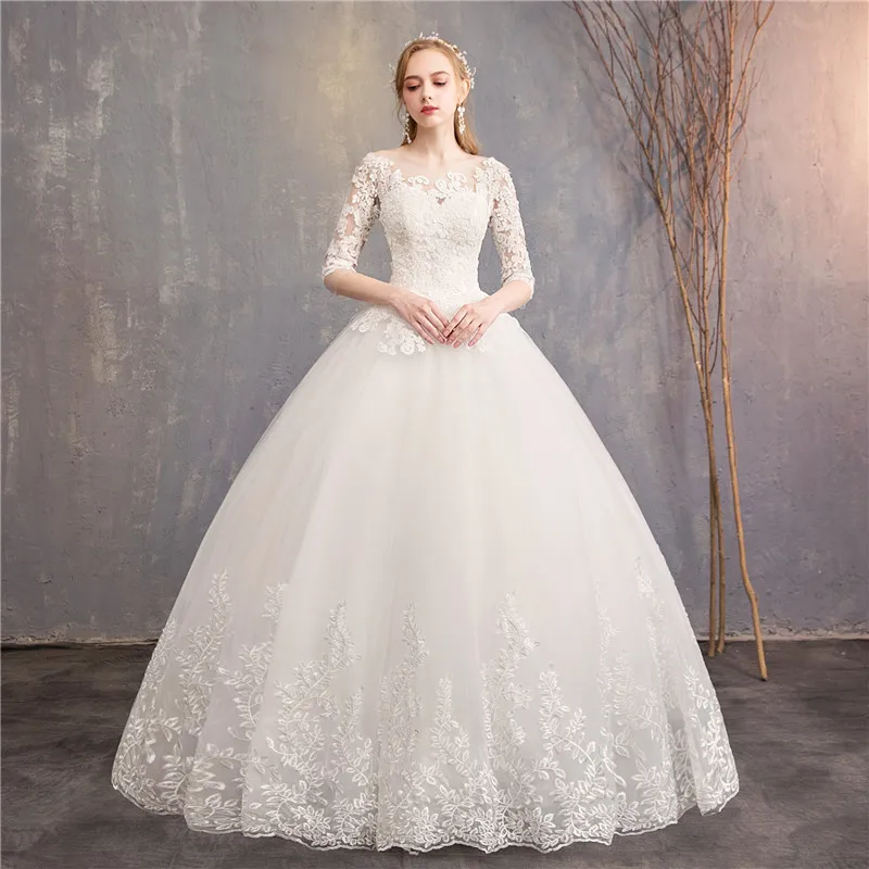 2019 New Style Wedding Dress Women Luxurious Middle Sleeve Off Shoulder ...