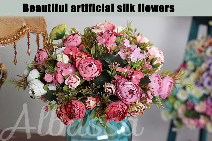 Rose Fake Flower Wedding Silk Artificial Flower Arrangement Home