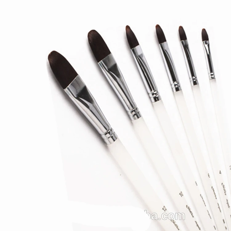 Wholesale Watercolor Nylon Hair Filbert Artist Paint Brush Transparent