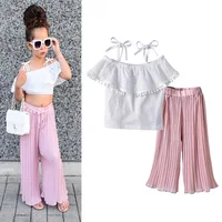 

Striped Lace Children Toddler Girl Clothing Set Off Shoulder Crop Top T-Shirt Pants Cute Clothing Girls