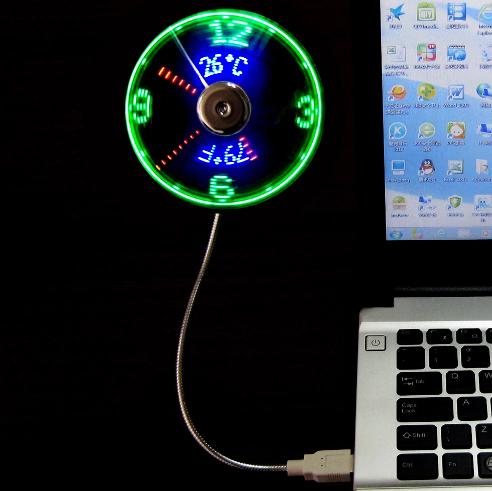 New Usb Clock Fan With Real Temperature Display Flexible Led Clock