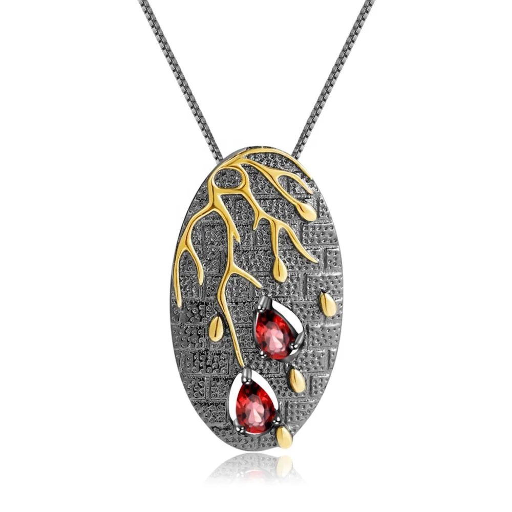 

Abiding handmade petal floral natural garnet women necklace 925 sterling silver gold plated jewelry pendant