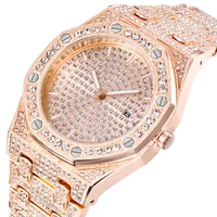 

18K Gold Watch Men Luxury Brand Diamond Mens Watches Top Brand Luxury FF Iced Out Male Quartz Watch Calender Unique Gift For Men