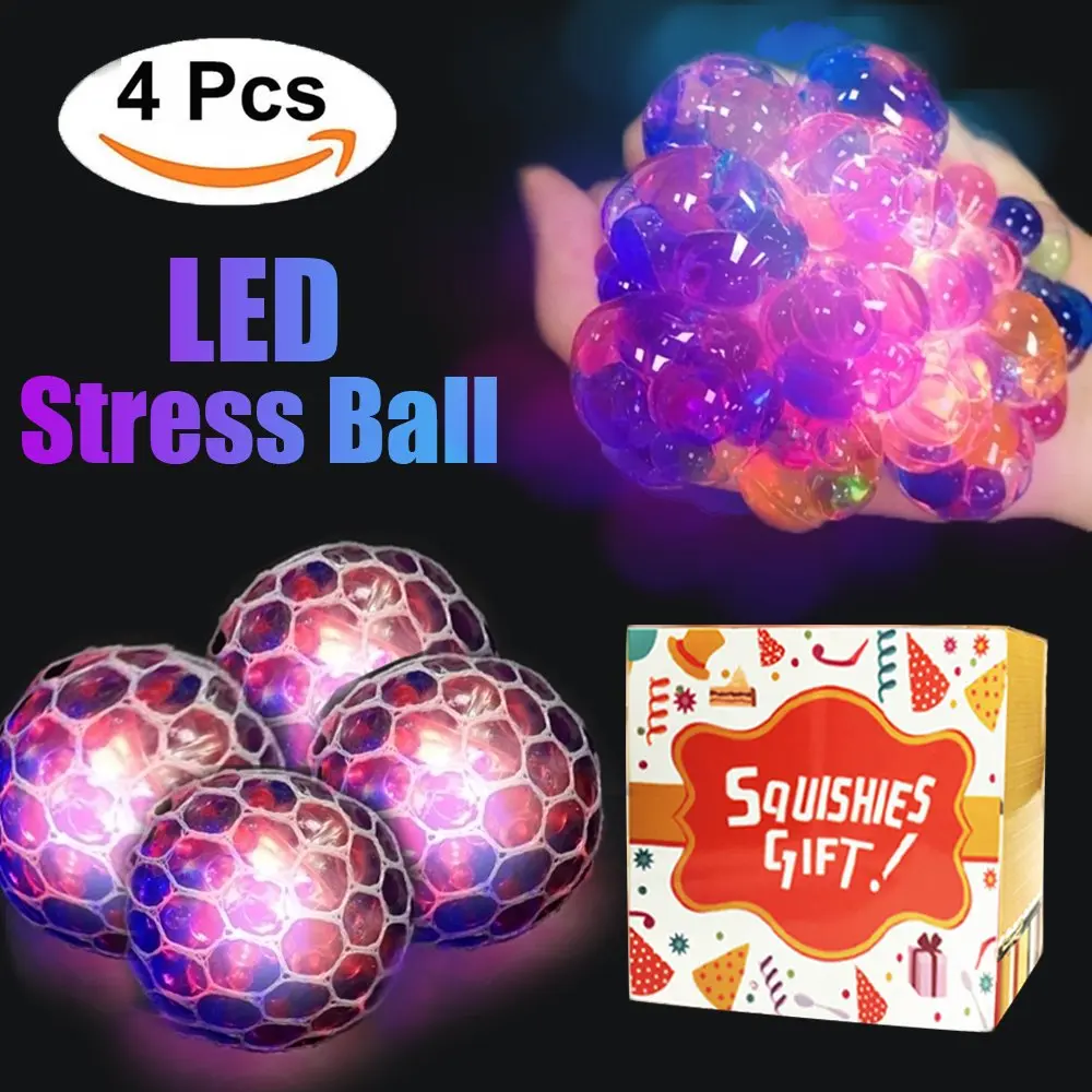 2 Glitter and 2 Color Changing Mesh Stress Balls Including 1 LED Light Up Purple Ladybug Novelty Squishy Mesh Ball Variety 6 Stress Relief Squishy Mesh Balls Great Sensory Toys!