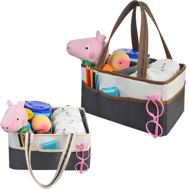 

Baby Diaper Caddy Organizer Cotton Canvas Diaper Storage Bin Portable Caddie Tote Bag, Grey or brown