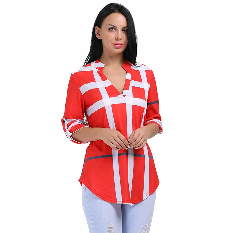 

Summer Fashion V Neck Tops Half Sleeve Casual Women Chiffon Blouse, As show
