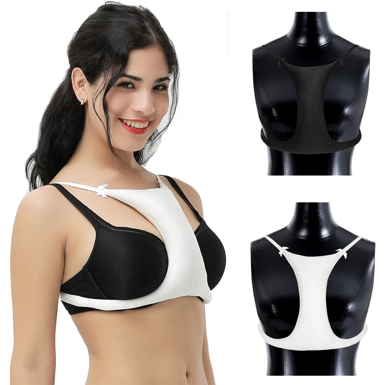 

Drop Shipping Comfy Black Removable Strap Breast Anti-Wrinkles Bra, Black/white