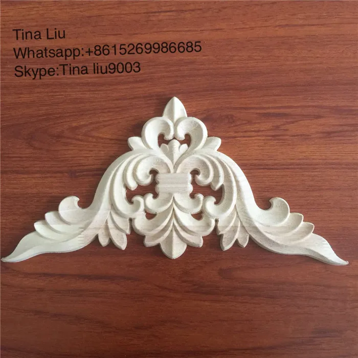 Small Rubber Wood Carved Corner Onlay Applique Furniture Home Door