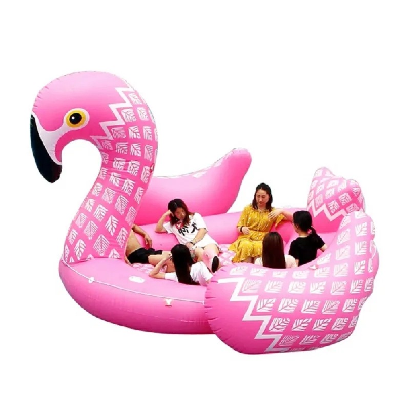 

2018 new custom huge big inflatable flamingo unicorn swan giant water bed 6 person sea float, Pink