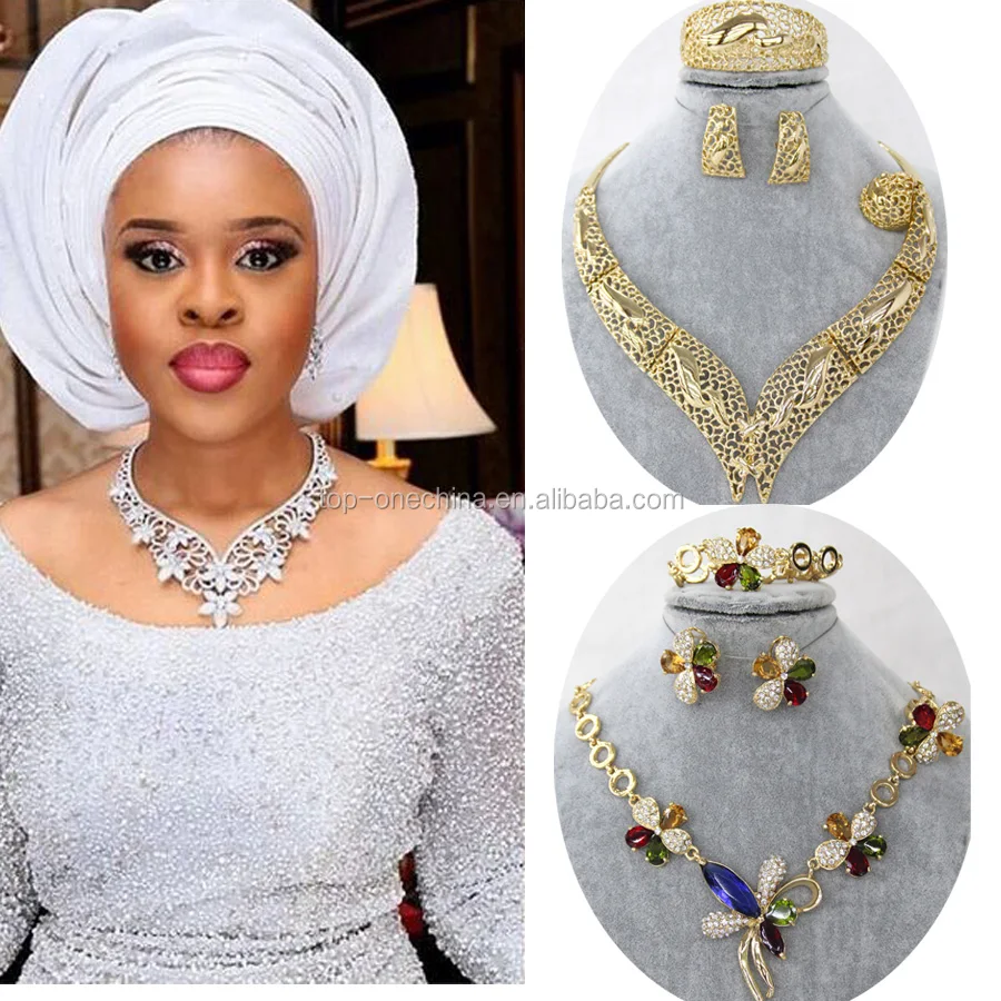 Mode 18 k plaqué or ensemble de bijoux Nigeria parures africaine ensembles de bijoux de mariage