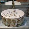 LT-1A8276 Jingdezhen China wholesale bird flower golde pattern vitreous china top mount wash basin
