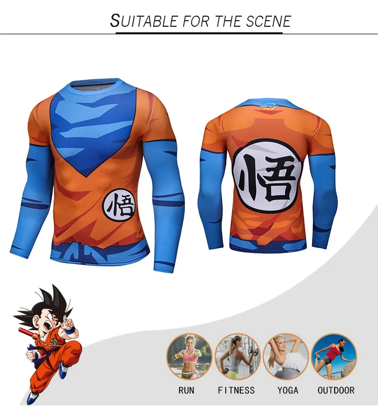 Japanese Anime Dragon Ball Cosplay Costume Son Goku Vegeta Shirts Mens Sublimation Workout Clothing