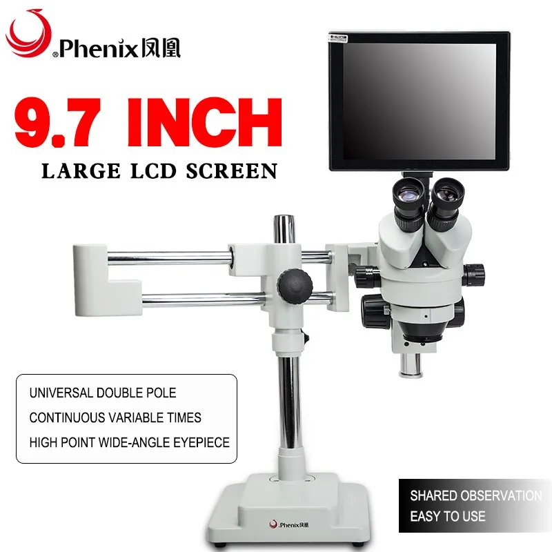 Phenix Large Base Zoom 7x45x Trinocular Scanning Electronic Microscope