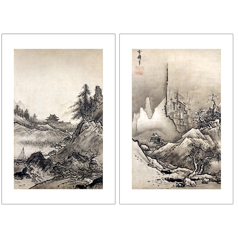 Пейзаж холст печать гигантская картина японское традиционное искусство Myriart холст печать осень и зима пейзаж от Toyo Sesshu