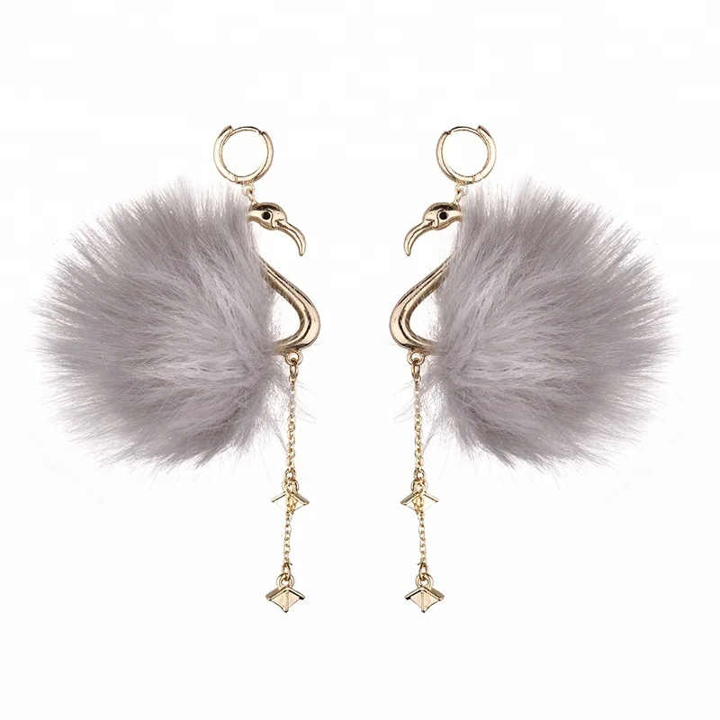 

2018 Fashion Women INS Popular Gray Pink Pom Flamingo Drop Earrings Stock