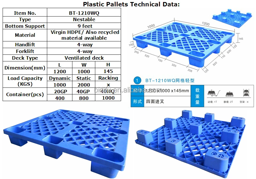 1200 x 1000 Light Duty HDPE Standard Durable nestable plastic pallet price in china